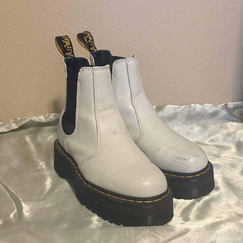 Dr. Martens White Platform Ankle Boots with Black Soles